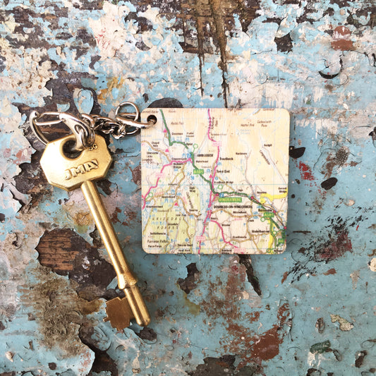 Wooden Map Keyring - square